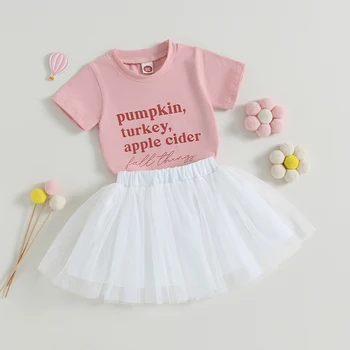 Комплекты одежды из 2 предметов для маленьких девочек на Хэллоуин, футболка с буквенным принтом, топы с короткими рукавами и фатиновая юбка трапециевидной формы, летний комплект одежды на 1-5 лет