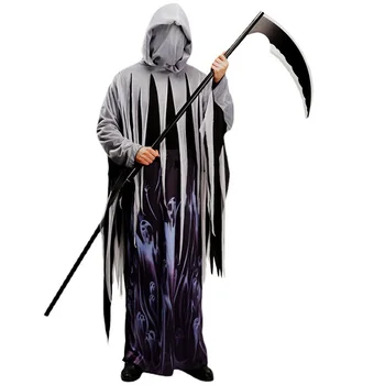 Костюм Мрачного жнеца на Хэллоуин для взрослых, роскошный плащ с капюшоном, перчатки, комплект, костюм для жуткого крика