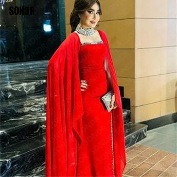 Красные Блестящие блестки, Длинные Платья для выпускного вечера в Дубае, Вечернее платье с длинными рукавами, Вечернее платье Длиной до пола, Вечерние платья для клубной вечеринки SONDR
