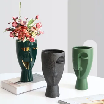 Креативная Керамическая ваза для сухих цветов, скандинавские аксессуары для украшения дома, Забавные вазы для лица, Домашний декор для гостиной, абстрактные подарки