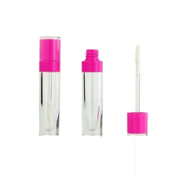 Круглый Прозрачный Тюбик блеска для губ Ярко-розовый, черный, белый; 6 мл; 25 штук; Пустой косметический контейнер; Упаковка: Тюбик блеска для губ с палочкой