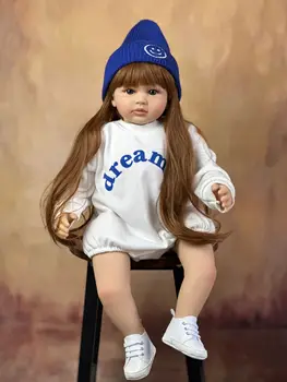 Кукла Реборн силиконовая девочка 55 см bebe reborn подарок для девочки Andralyn 3D-Краска для кожи с мягкими венами