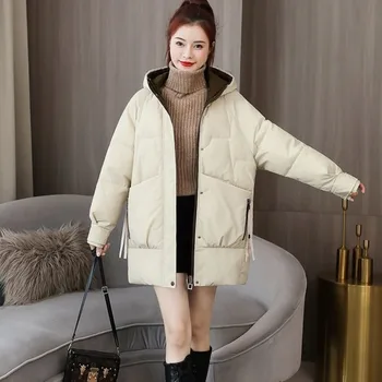 Куртка с хлопковой подкладкой 2023, Новая Утолщенная Свободная зимняя модная куртка средней длины для мамы, теплая модная куртка с хлопковой подкладкой