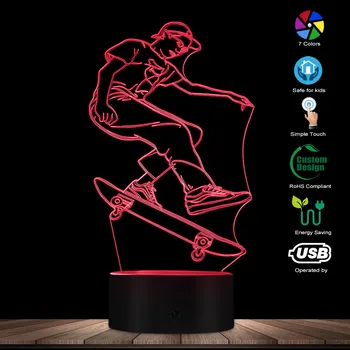 Лампа для скейтбординга Эксклюзивный Скейтбордист 3D Иллюзия Освещение Искусство Декор комнаты для Мальчиков Ночник Детский Сонный Свет USB Настольная лампа