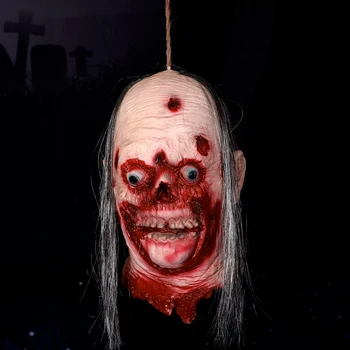 Латексная голова трупа, украшение на Хэллоуин, Голова длинноволосого мужчины, украшение ужасов, реквизит, кровавые украшения для вечеринки