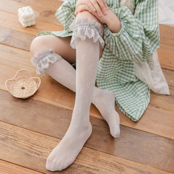 Летние весенние носки принцессы с сакурой для девочек, Детские кружевные сетчатые носки выше колена, детские Полые носки с цветами от комаров