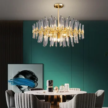 Люстры Новый современный хрустальный подвесной светильник для гостиной, домашнего декора, подвесного светильника, декора спальни, столовой, золотой стеклянной лампы