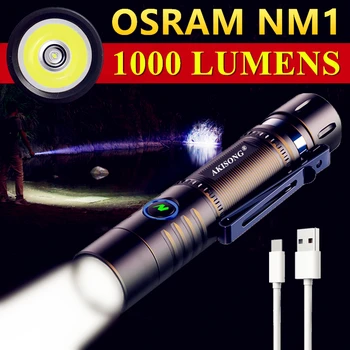 Магнитный мощный перезаряжаемый светодиодный фонарик OSRAM NM1 со съемной батареей 18650, дополнительная зарядка 1000LM EDC Torch TYPE-C