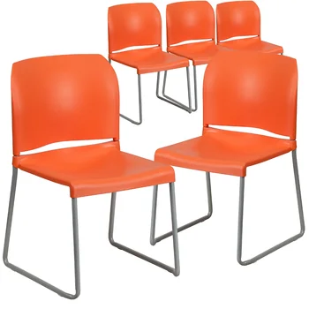 Мебель для вспышки, 5 упаковок, серия HERCULES, 880 фунтов Вместительный оранжевый стул с полной спинкой и основанием для салазок с серым порошковым покрытием