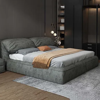 Мебель для спальни, Минималистичная кровать, Современная Двуспальная кровать Серого цвета, Шикарный Европейский пол, Итальянская кровать для подростков, 2 Человека, Мебель для интерьера Cama