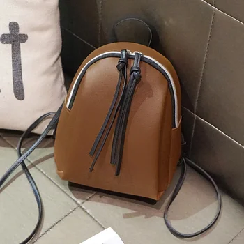 Мини-рюкзак из искусственной кожи, женская маленькая сумка через плечо с кисточкой на молнии, женский кожаный школьный рюкзак, сумка для подростков