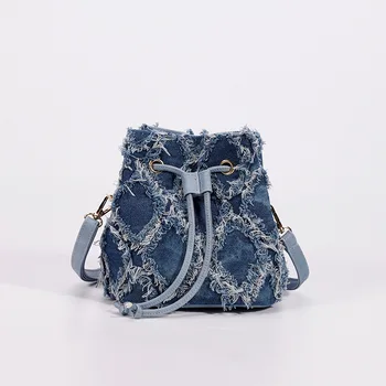 Мини-сумка-мешок для звонков, новая женская сумка через плечо в европейском и американском тренде, сумка через плечо с кисточками на веревке