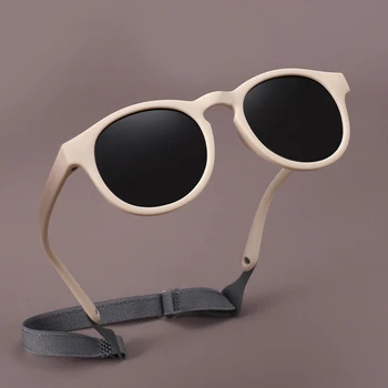 Модные детские поляризованные солнцезащитные очки с ремешком, классические ретро круглые, с защитой UV400, на возраст от 0 до 36 месяцев
