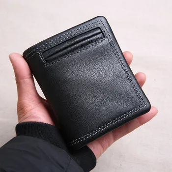 Модный мужской кошелек из натуральной кожи с коротким разрезом, молодежный мягкий первый слой из воловьей кожи, черный кошелек для кредитных карт