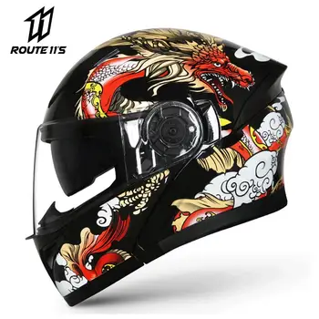 Мотоциклетный шлем, полнолицевый мото-шлем, модульный модный уличный шлем с откидной крышкой, для мотокросса, с несколькими узорами, вместительный
