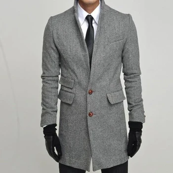 Мужская Зимняя куртка, Сшитая по индивидуальному заказу, Пальто из твида в елочку, Manteau Homme, Зимнее пальто на заказ Для мужчин 2015