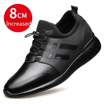 Мужская обувь с лифтом 8 см, Качественная лайкра + обувь из коровьей кожи, увеличивающая рост на 6 см, Британская обувь, Новая летняя Повседневная обувь черного цвета для мужчин