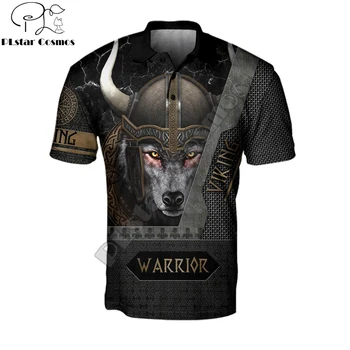 Мужская рубашка поло с 3D Принтом Odin Armor wolf Tattoo, Летняя футболка с коротким рукавом, Уличная Одежда, Повседневные Модные Мужские топы POL-03