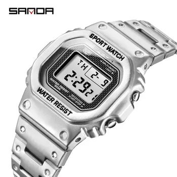 Мужские и женские часы марки SANDA из нержавеющей Стали, цифровые спортивные военные наручные часы, мужские водонепроницаемые часы relogios masculino