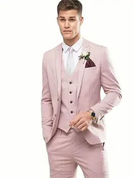 Мужские костюмы и блейзеры, 3 шт. (куртка + брюки + жилет), Розовые мужские комплекты, Блейзер, Брюки, приталенная одежда для вечеринок, деловой формальный костюм для жениха, выпускной