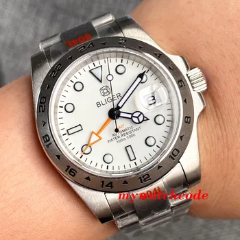 Мужские Механические часы BLIGER GMT, наручные часы с автоподзаводом, 904L, Устричный браслет, Оранжевая рука, Сапфировое стекло