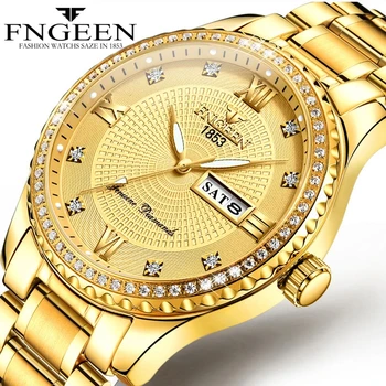 Мужские часы Uxury из высококачественного золота, светящиеся часы, Кожаный календарь с датой, водонепроницаемые часы из нержавеющей стали, мужские Relogio Masculino