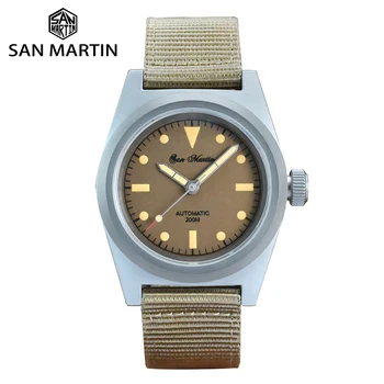 Мужские часы Пилота San Martin 38 мм, Военные наручные часы NH35 из нержавеющей Стали, Автоматические механические наручные часы, Водонепроницаемые, 200 м, Светящиеся Relojes