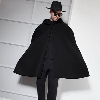 Мужское шерстяное пальто, осенне-зимняя одежда в английском стиле средней длины, широкая шерстяная одежда с капюшоном, накидка-накидка 
