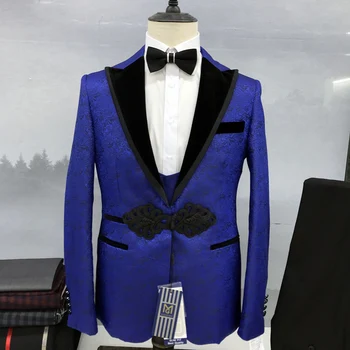 Мужской костюм, сшитый на заказ, комплект из 3 предметов, пальто с отворотами в китайском стиле, черные брюки, Жилет, Высококачественная Официальная деловая свадьба