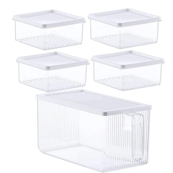 Набор из 5 прозрачных + белых органайзеров для холодильника С крышкой и ручкой Для посудомоечной машины, микроволновой печи, кухни, холодильника, шкафов