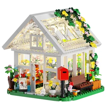 Набор строительных блоков для цветочного домика BuildMoc для отдыха; идея легкого открывающегося дома; Архитектура хижины; кирпичная игрушка для детей в подарок на День рождения