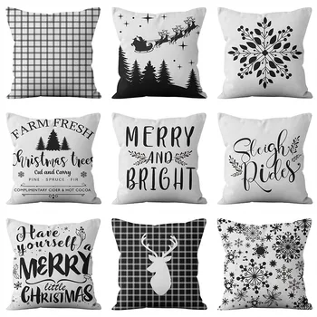 Наволочка с Рождественским Декором, черно-Белая Клетчатая клетчатая подушка, чехлы для домашнего дивана, кресла, декоративные наволочки