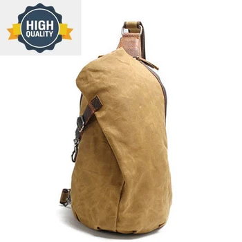 Нагрудная Мужская ретро-сумка, Новый Водонепроницаемый Рюкзак из ткани, окрашенной воском, Холщовый, Повседневный, L23 * W13 * H37