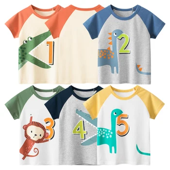 Новая детская одежда с героями мультфильмов 2023, Летний номер 1, 2, 3, 4, 5, Хлопковая футболка с короткими рукавами для мальчиков и девочек, Детская одежда, Прямая поставка