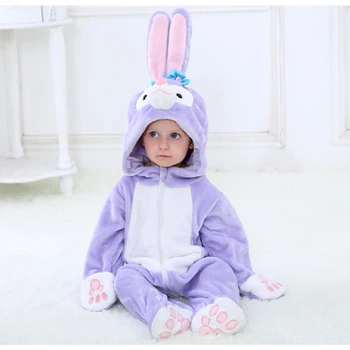 Новая детская Фиолетовая пижама Кигуруми с кроликом, Комбинезон для новорожденных, Комбинезон с животными, Зимний комбинезон с капюшоном