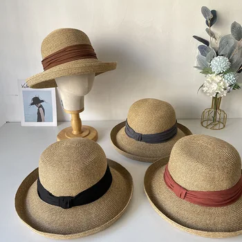 Новая Летняя шляпа с широкими полями, Соломенная Шляпа с лямками для обжима купола, Солнцезащитная Шляпа, Пляжная Шляпа, Защита от солнца, Джазовая шляпа, Шляпа Дерби в Кентукки