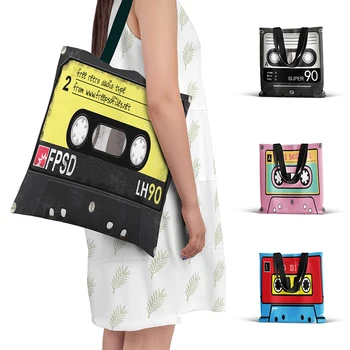 Новая Модная Кассетная Музыкальная лента, Холщовая сумка, ретро-арт, Забавные Мужские И Женские сумки-тоут, Сумки для отдыха, Путешествий, покупок, Пляжные сумки Большой емкости
