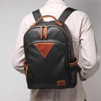 Новая модная мужская сумка из натуральной кожи, Кожаный рюкзак Crazy Horse, Большая вместительная сумка для компьютера, Индивидуальная контрастная дорожная сумка