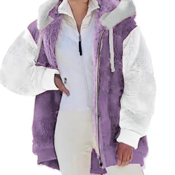 Новая осенне-зимняя женская одежда в Европе и Америке, Свободное и повседневное плюшевое пальто на молнии с капюшоном, двустороннее плюшевое пальто для женщин