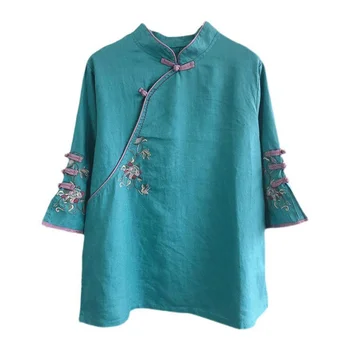 Новая Осенняя многоцветная Женская хлопчатобумажная льняная рубашка Seven Quarter, блузка, Китайский Традиционный женский официальный топ, костюм Ttang Hanfu