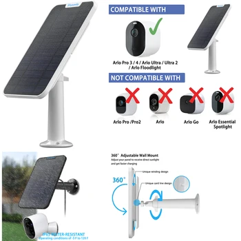 Новая Солнечная панель Мощностью 4 Вт для зарядки кабеля Arlo Ultra/Ultra 2/Pro 3/Pro 4/Go 2/PRO 5S (Белый)