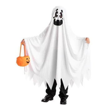 Новейший костюм на Хэллоуин для детей, девочек и мальчиков, Плащ-призрак, Безликий Косплей, Белые костюмы, Милая Белая накидка