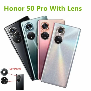 Новинка для Huawei Honor 50 Pro Крышка батарейного отсека Стеклянная задняя дверь Корпус Замена корпуса Honor 50 Задняя крышка с наклейкой Объектив камеры