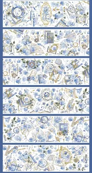 Новые декоративные наклейки Journal Washi из блестящей ПЭТ-ленты с цветочным рисунком голубой розы
