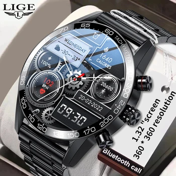 Новые Умные часы LIGE Для мужчин, Bluetooth-вызов, HD-экран, всегда отображающий время, Фитнес-браслет, водонепроницаемые мужские умные часы из нержавеющей стали