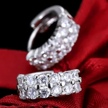 Новые элегантные двухрядные круглые серьги-гвоздики из стерлингового серебра 925 пробы с кристаллами для женщин, модные свадебные аксессуары, ювелирные изделия