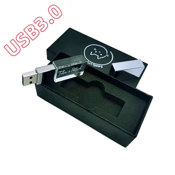 Новый Бренд, Изготовленный на Заказ Логотип с Личным именем, Серебристый Кристалл USB3.0, Высокоскоростной флэш-накопитель 16 ГБ 32 ГБ 64 ГБ 128 ГБ и Черная подарочная коробка