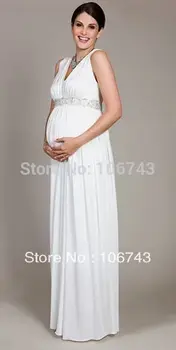Новый дизайн, горячая распродажа, шифоновое платье для беременных женщин, размер/цвет на заказ, v-образный вырез, белое вечернее платье с блестками для матери невесты