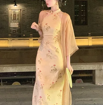 Новый китайский кардиган в стиле литературного ретро, улучшенное платье-Чонсам, утягивающее талию, Дизайнерская юбка Sense Для дам