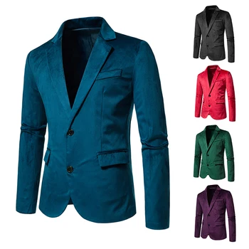 Новый мужской велюровый костюм, Блейзер, приталенный Мужской Повседневный Свадебный Смокинг, деловой пиджак, пальто